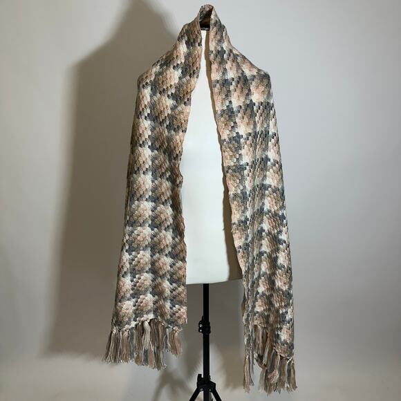 Calvin Klein Multicolor Houndstooth Knit Scarf Wrap Fringe 23" x 74" Winter - Picture 3 of 9